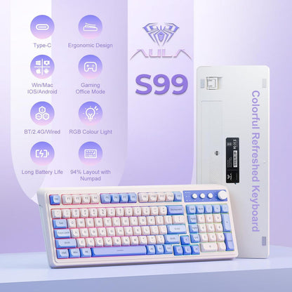AULA S99 MECHANICAL KEYBOARD (BLUE & WHITE) BEST MECHANICAL KEYBOARD