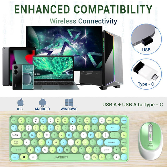 ANT ESPORTS WKM33 WIRELESS RETRO KEYBOARD AND MOUSE COMBO (APPLE GREEN) R-41211141, ETA-SD-20221009067, ETA-SD-20221009069