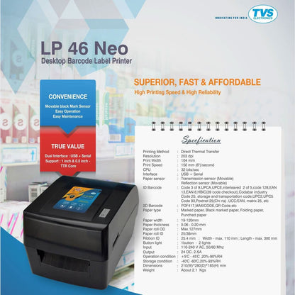 TVS LP46 NEO LABEL AND BARCODE PRINTER