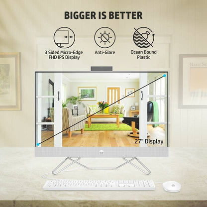 HP ALL-IN-ONE RYZEN 3 DUAL CORE (8 GB DDR4/1 TB/256 GB SSD/WINDOWS 11 HOME/AMD RADEON GRAPHICS/23.8 INCH SCREEN/24-CB0789IN) WITH MS OFFICE (SNOW WHITE, 419 MM X 540.6 MM X 183.7 MM, 5.37 KG)