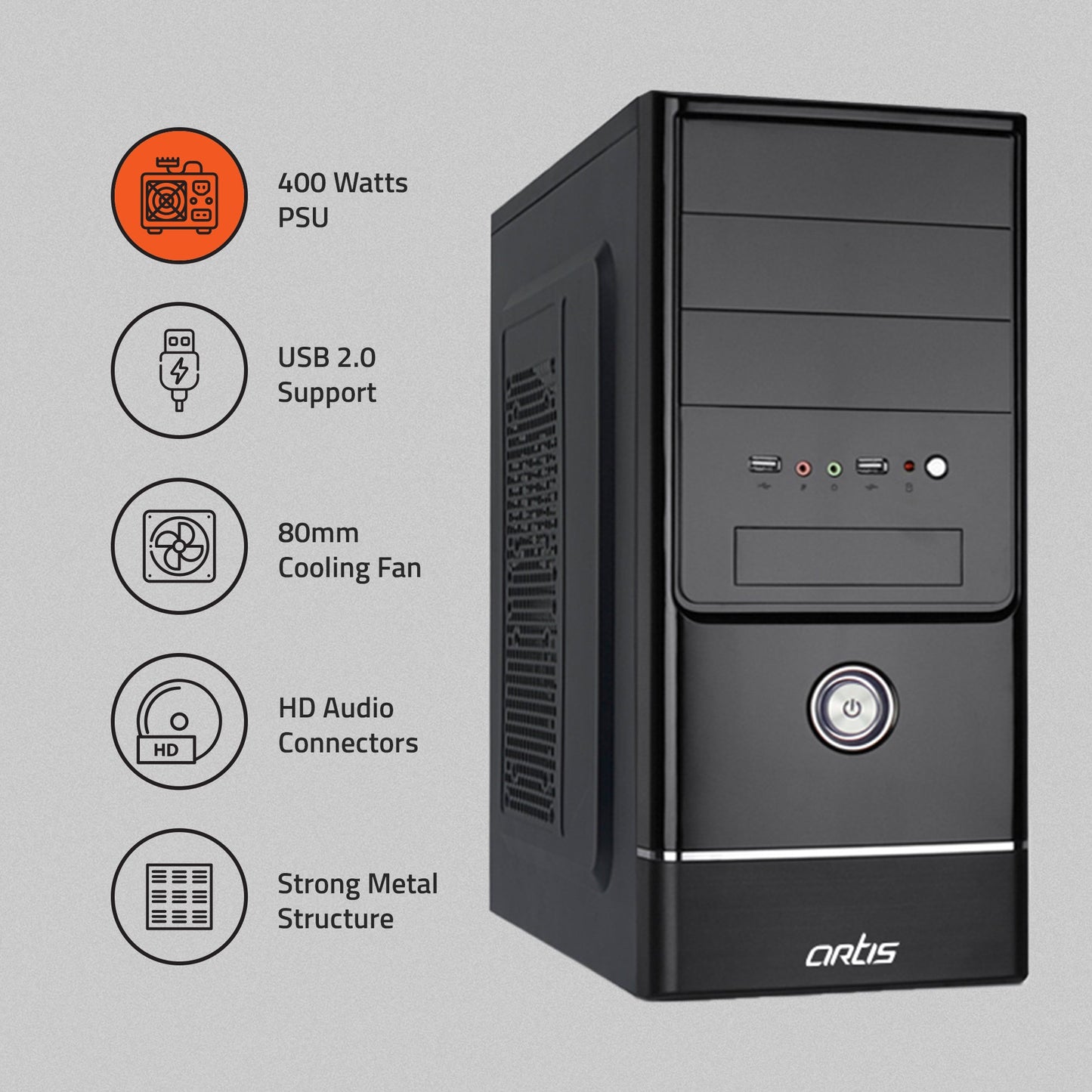 Spirit 2.0 Computer Cabinet Support Micro ATX Motherboard, 1 x 80mm Fan with 400W Power Supply