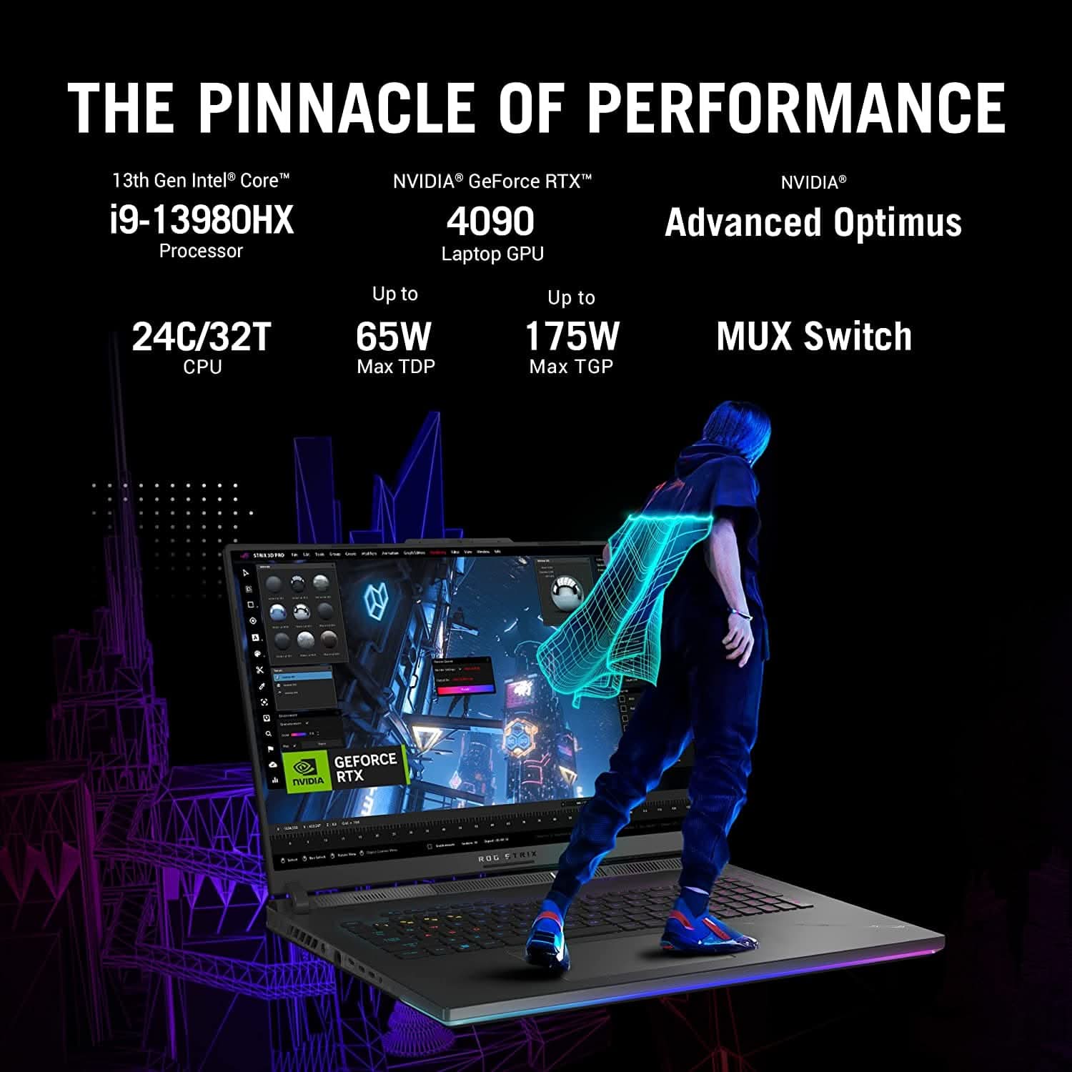 ASUS G834JY-N6056WS [CI9-13980HX 13TH GEN/32GB DDR5/2TB SSD/WIN11 HOME+MSO/18.0 INCH/16GB GRAPHICS RTX 4090 /1 YEAR(S)/BLACK]