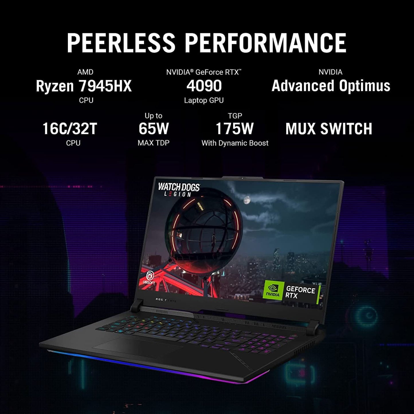 ASUS G733PZ-LL046WS [R9-7945HX RYZEN/16GB DDR4/1TB SSD/WIN11 HOME+MSO/17.3 INCH/12GB GRAPHICS RTX 4080/1 YEAR(S)/BLACK]