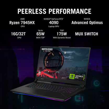 ASUS G733PZ-LL046WS [R9-7945HX RYZEN/16GB DDR4/1TB SSD/WIN11 HOME+MSO/17.3 INCH/12GB GRAPHICS RTX 4080/1 YEAR(S)/BLACK]
