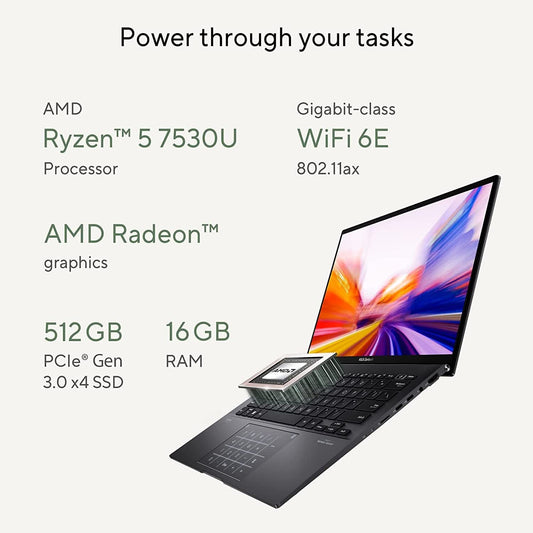 ASUS ZENBOOK 14 OLED UM3402YA-KM541WS [R5-7530U RYZEN/16GB DDR4/512GB SSD/NO DVD/WIN11 HOME+MSO/14.0 INCH/INTEGRATED GRAPHICS/1 YEAR/BLACK]