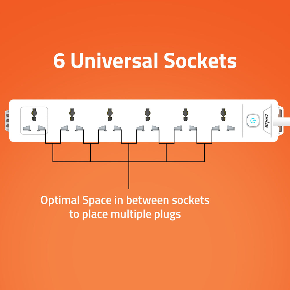 AR-6SS 6 Universal Sockets Surge Protector with Single Switch