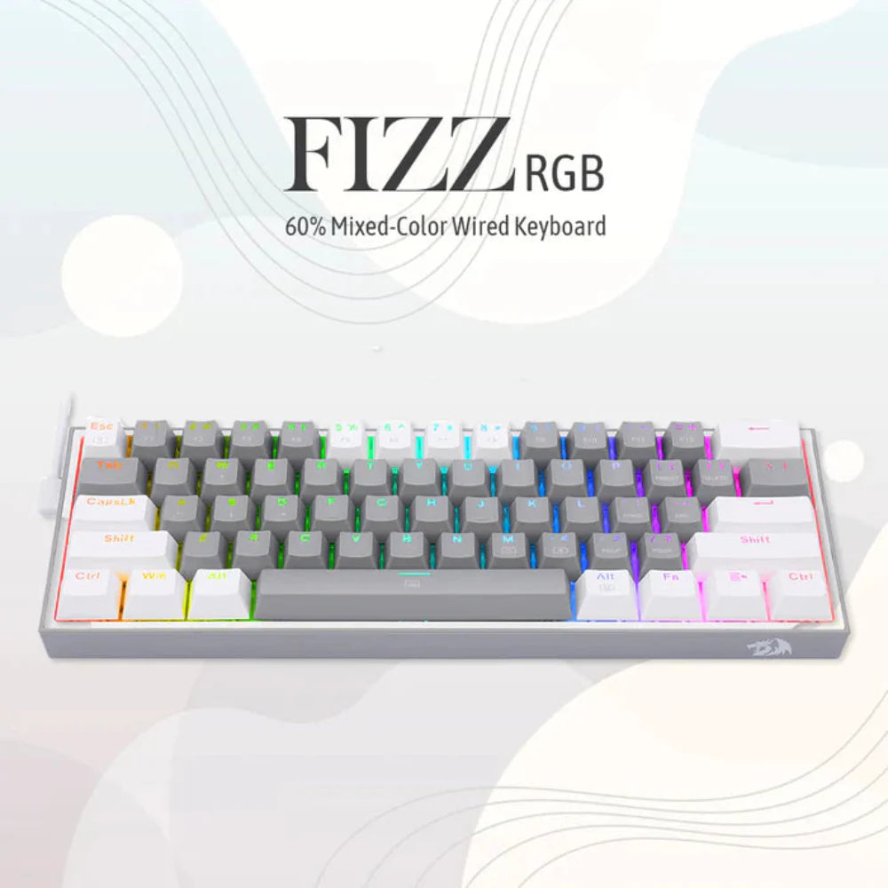REDRAGON K617 Fizz 60% Mechanical Wired Gaming Keyboard ( Grey / White ) ( Red Linear Switch )