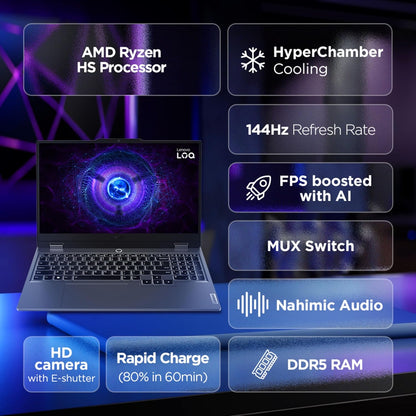 LENOVO LOQ 83JC0046IN [R7-7435HS RYZEN/24GB/512GB SSD/WIN11 HOME+MSO/15.6 INCH/6GB-RTX4060 GRAPHICS /1 YEAR(S)/GREY]