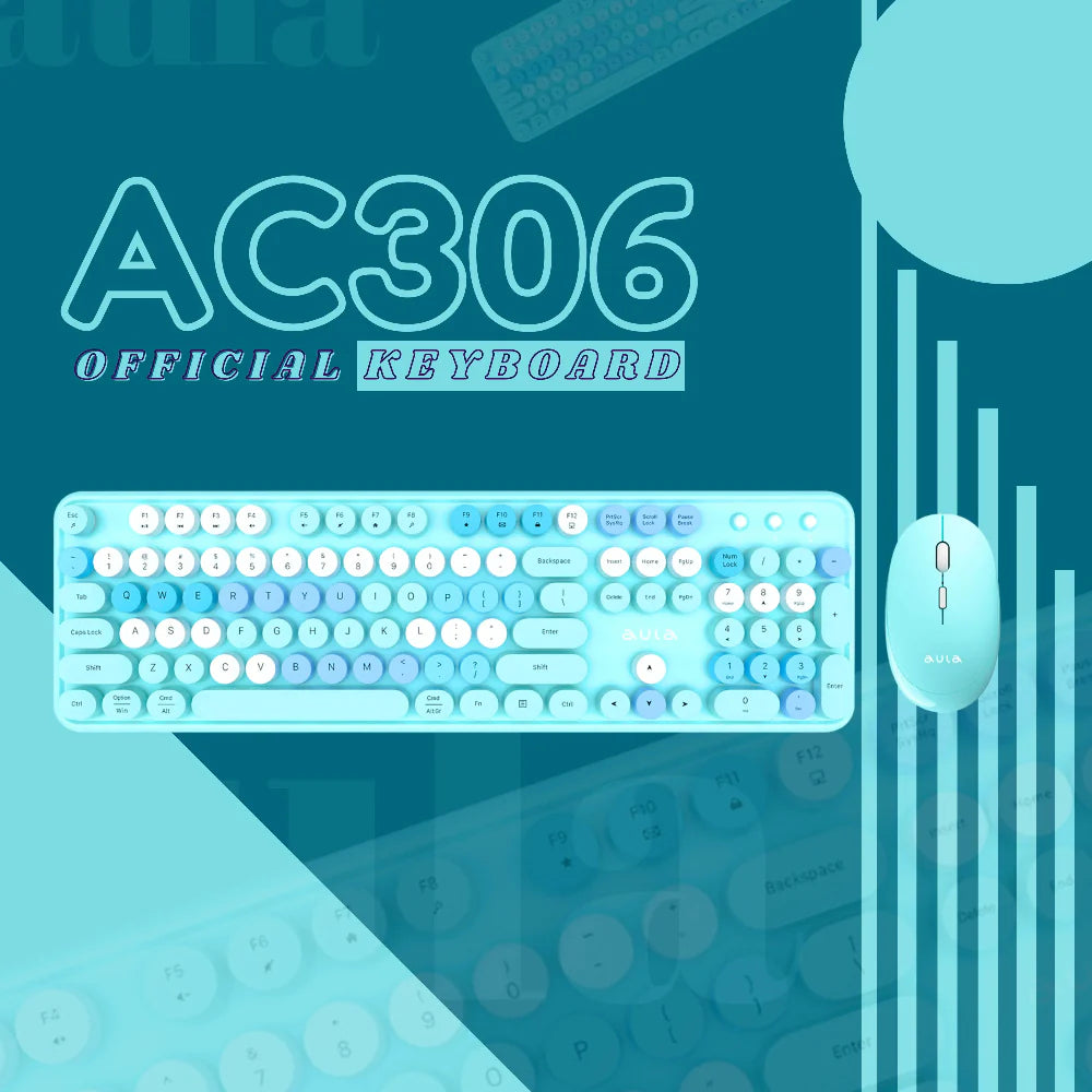 AULA AC306 Full Size Membrane Wireless Gaming Keyboard and Mouse Combo ( Mix Blue ) (AC306)