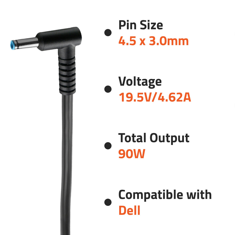 AR0901 90 Watt Laptop Charger/Adapter with Power Cord Compatible with Dell Laptops (19.5V/4.62A, Pin: 4.5 x 3.0 mm)