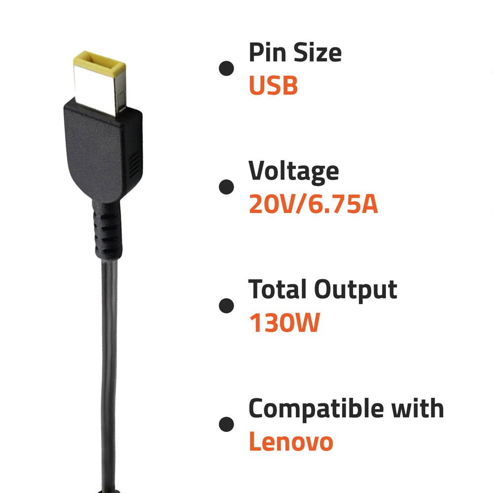 AR1205 130 Watt Laptop Charger/Adapter with Power Cord Compatible with Lenovo Laptops (20V/6.75A, Pin: USB)