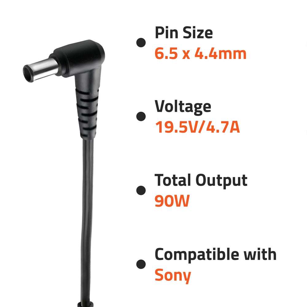 AR0906 90 Watt Laptop Charger/Adapter with Power Cord Compatible with Sony Laptops (19.5 V/4.7A, Pin: 6.5 x 4.4mm)