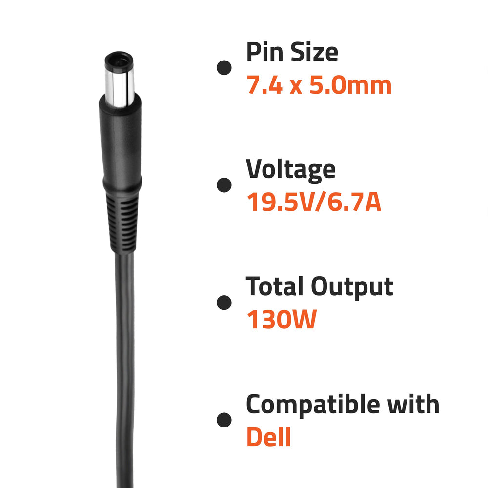 AR1202 130 Watt Laptop Charger/Adapter with Power Cord Compatible with Dell Laptops (19.5V/6.7A, Pin: 7.4 x 5.0 mm)