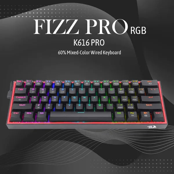 REDRAGON K616 Fizz Pro 60% Mechanical Wired Gaming Keyboard ( Black ) ( Red Linear Switch )