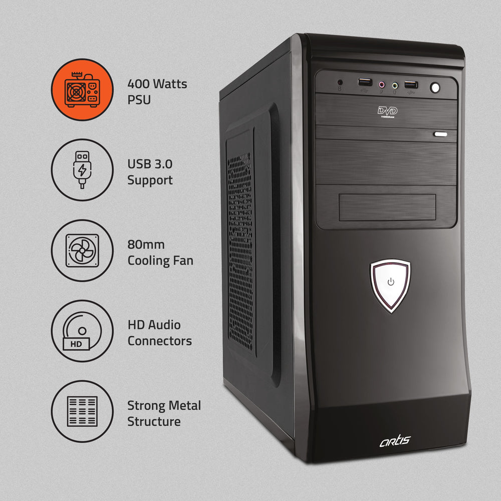 507 3.0 Computer Cabinet Support Full ATX/ Micro ATX Motherboard,1 x 80mm Fan with 400W Power Supply