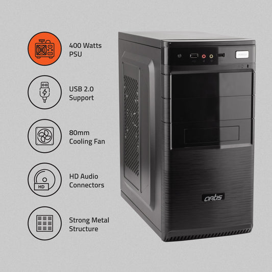 Zest 2.0 Computer Cabinet Support Micro ATX Motherboard, 1 x 80mm Fan with 400W Power Supply