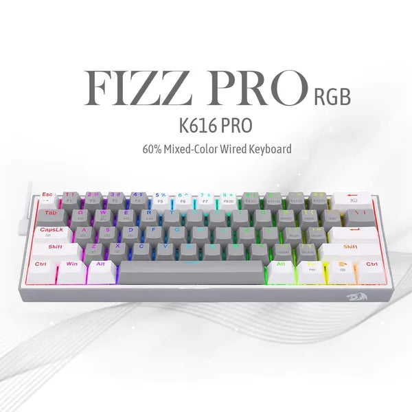 REDRAGON K616 Fizz Pro 60% Mechanical Wireless Gaming Keyboard ( Grey / White ) ( Red Linear Switch )