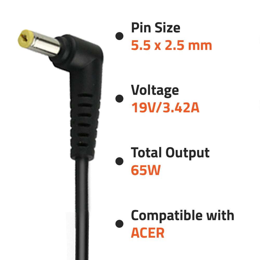 AR0509 65 Watt Laptop Charger Adapter Compatible with Acer Laptops (19V/3.42A ,Pin : 5.5 x 2.5 mm)
