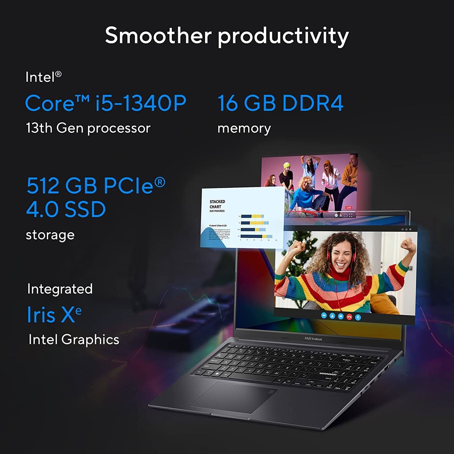 ASUS VIVOBOOK 15X OLED K3504VA-LK541WS [CI5-1340P 13TH GEN/16GB DDR4/512GB SSD/WIN 11 HOME +MSO/15.6 INCH/INTEGRATED GRAPHICS /1 YEAR(S)/BLACK]