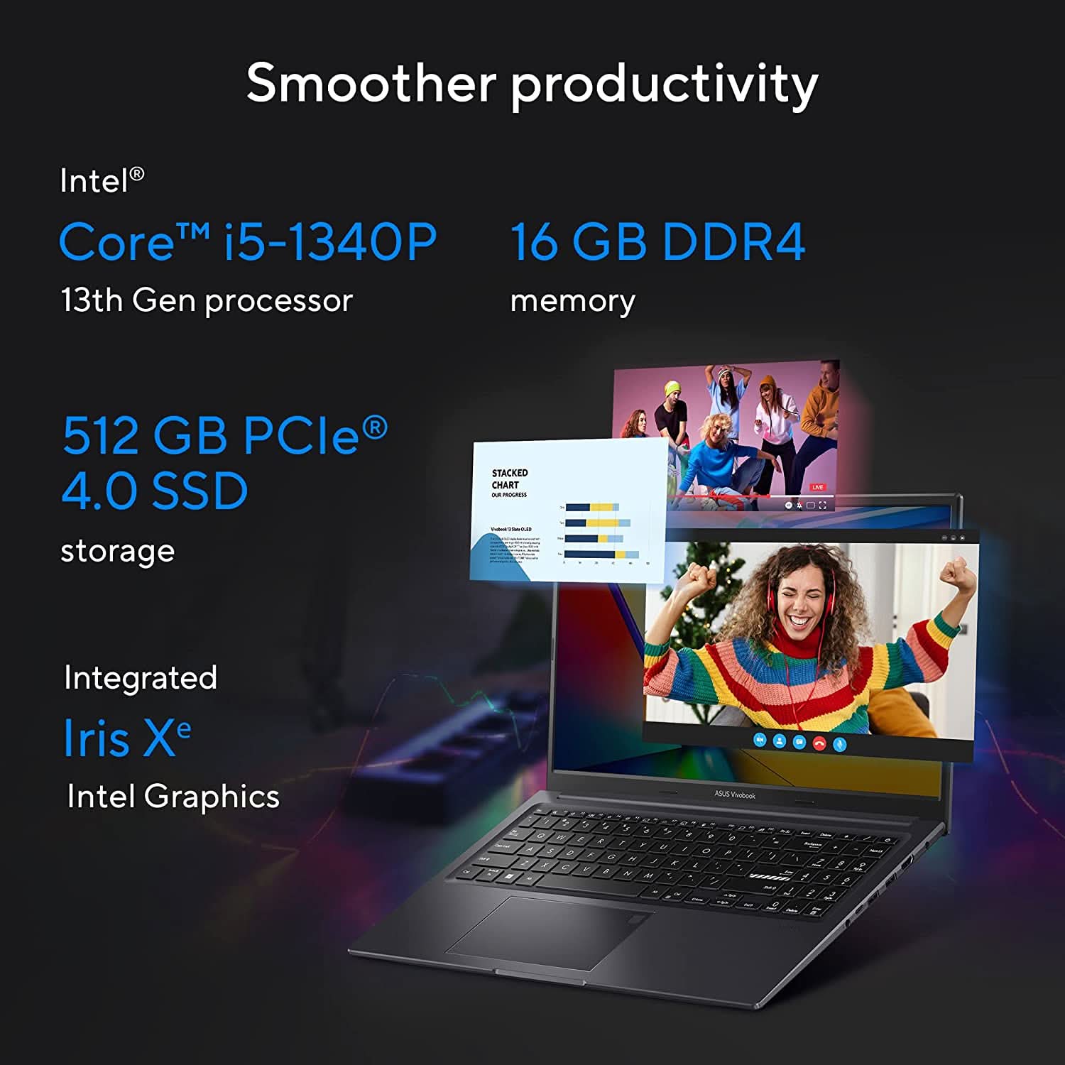 ASUS VIVOBOOK 15X OLED K3504VA-LK541WS [CI5-1340P 13TH GEN/16GB DDR4/512GB SSD/WIN 11 HOME +MSO/15.6 INCH/INTEGRATED GRAPHICS /1 YEAR(S)/BLACK]