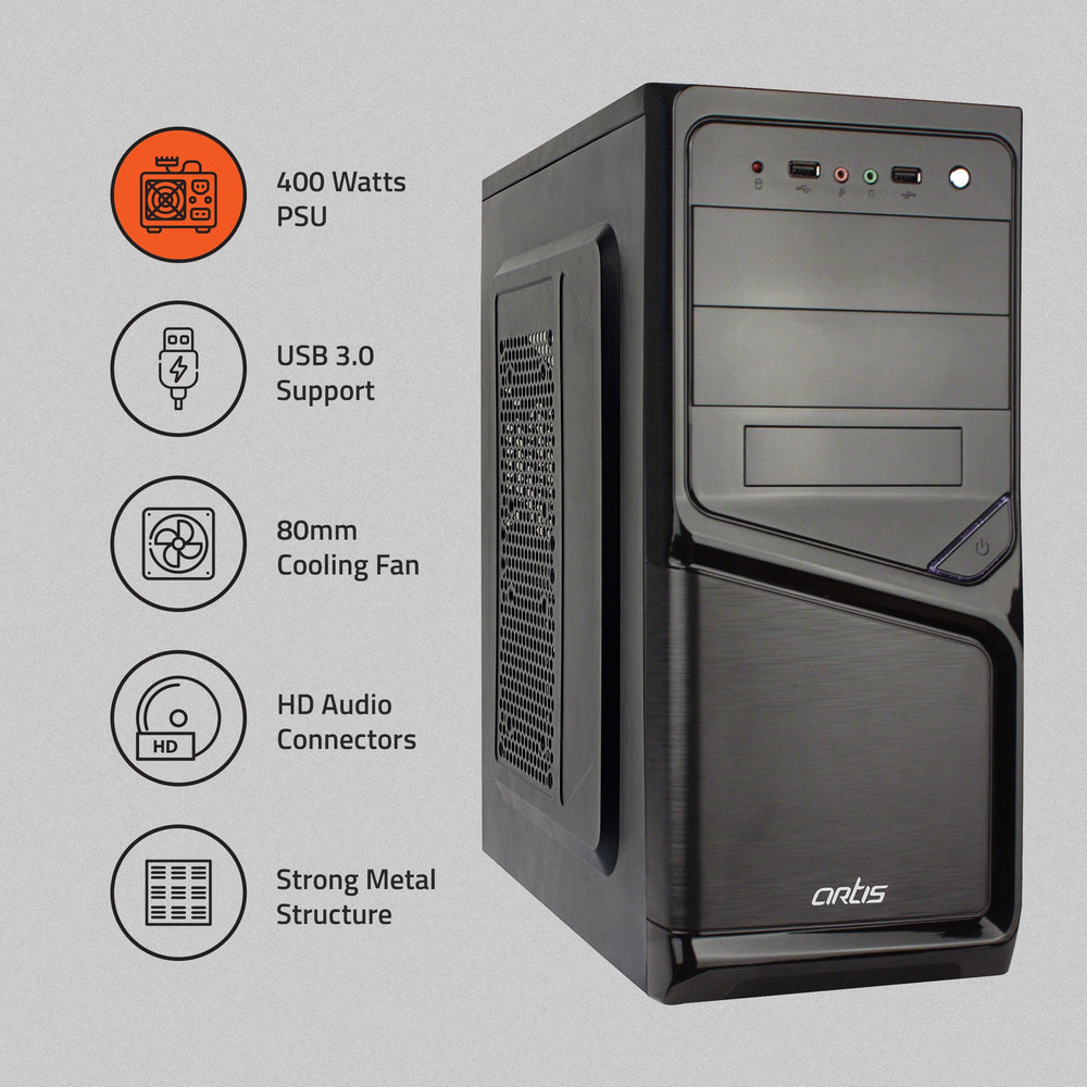 ZEAL 3.0 Computer Cabinet Support Full ATX/ Micro ATX Motherboard,1 x 80mm Fan with  400W Power Supply