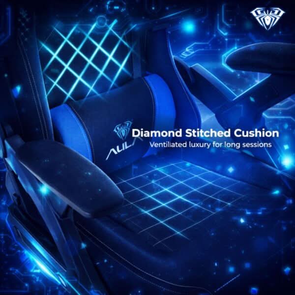 AULA F016 Ergonomic Premium Gaming & Computer Chair | Adjustable Nylon Armrests With Soft Pad | Locking-Tilt Function, Gas Lift Function | Black+Blue (F016BU)
