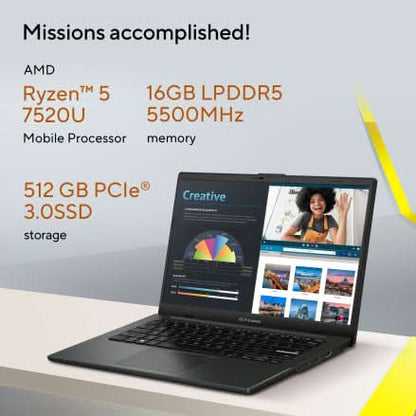 ASUS VIVOBOOK GO 14 AMD RYZEN 5 7520U / 16GB DDR5 / 512GB PCIE 3.0 SSD / 14.0-INCH / FHD (1920 X 1080) 16:9 /MIXED BLACK / NUMBERPAD /WIN 11 HOME / MS OFFICE LAPTOP E1404FA-NK542WS