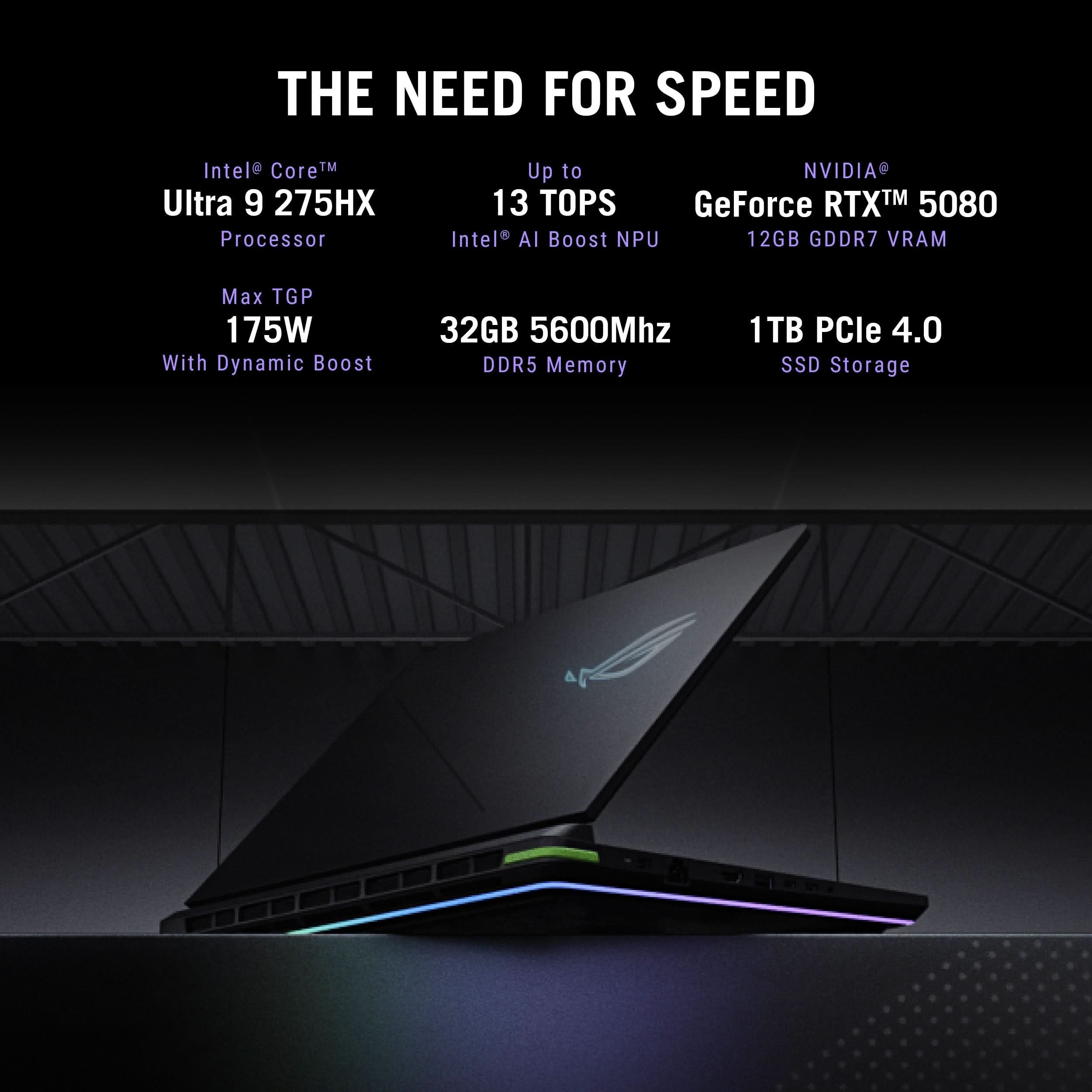 ASUS ROG STRIX G16, GAMING LAPTOP, INTEL CORE ULTRA 9 275HX, RTX 5080 GPU (32GB/1TB/40.64 CMS (16) FHD+/WINDOWS 11 HOME/OFFICE HOME 2024 + M365 BASIC (1 YEAR VALIDITY) G615LW-RV148WS