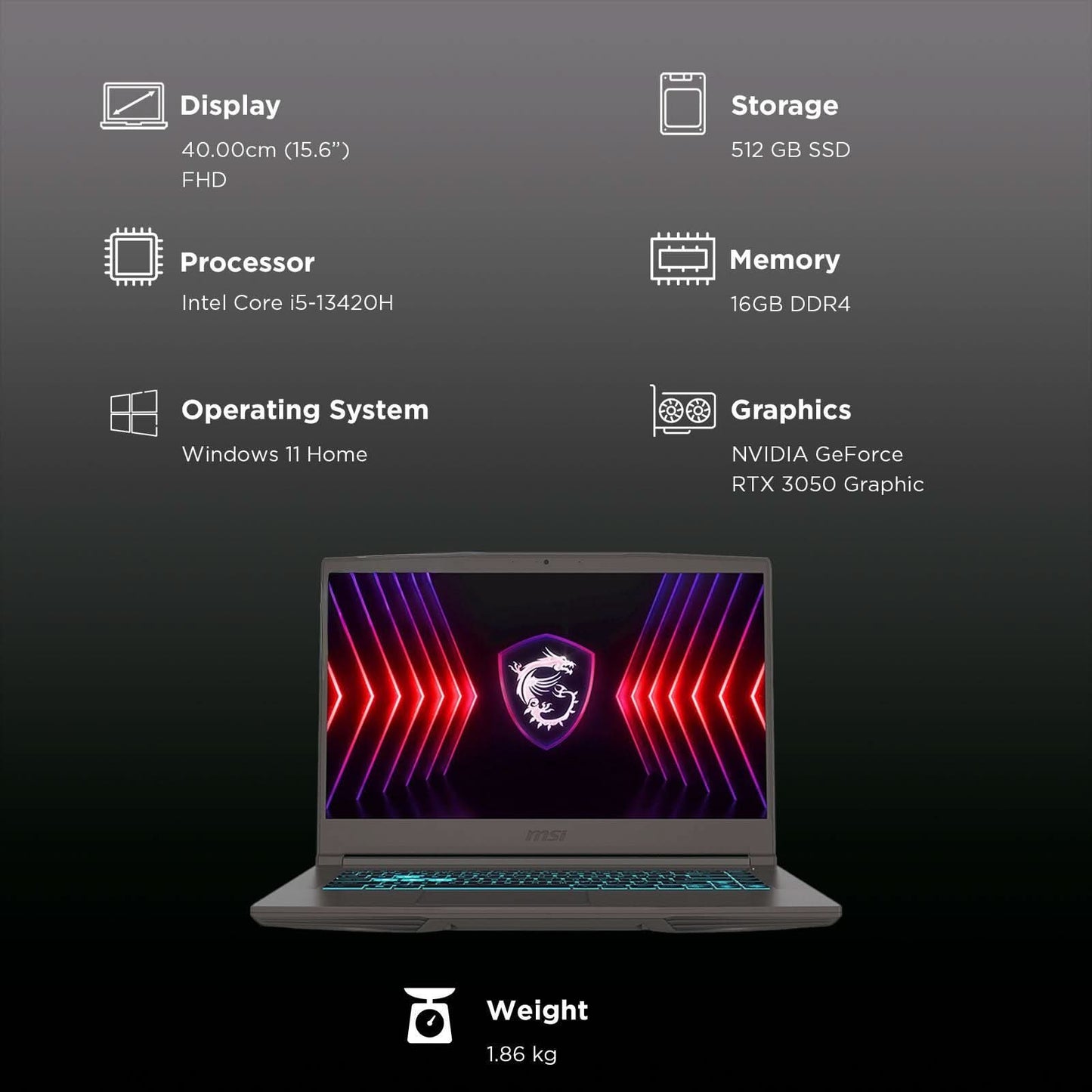 MSI Thin 15 B13UC-3231IN Intel Core i5 13th Gen Gaming Laptop (16GB, 512GB SSD, Windows 11 Home, 4GB Graphics, 15.6 inch 144 Hz Full HD Display, NVIDIA GeForce RTX 3050, MS Office Home 2021, Cosmos Gray, 1.86 KG)