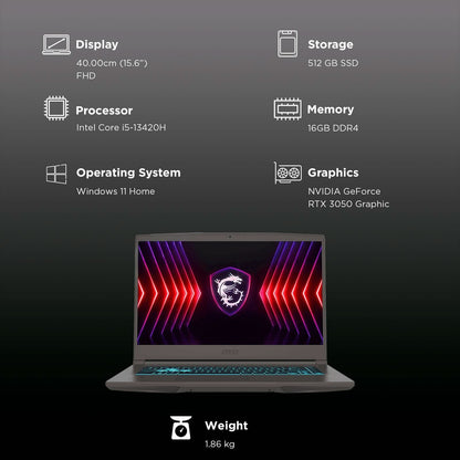 MSI Thin 15 B13UC-3231IN Intel Core i5 13th Gen Gaming Laptop (16GB, 512GB SSD, Windows 11 Home, 4GB Graphics, 15.6 inch 144 Hz Full HD Display, NVIDIA GeForce RTX 3050, MS Office Home 2021, Cosmos Gray, 1.86 KG)