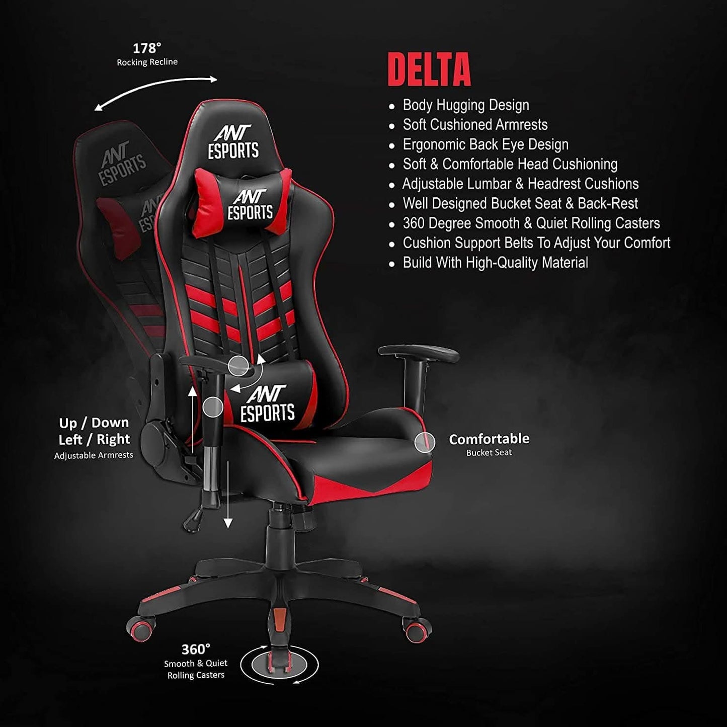 ANT ESPORTS GAMEX DELTA GAMING CHAIR RED BLACK