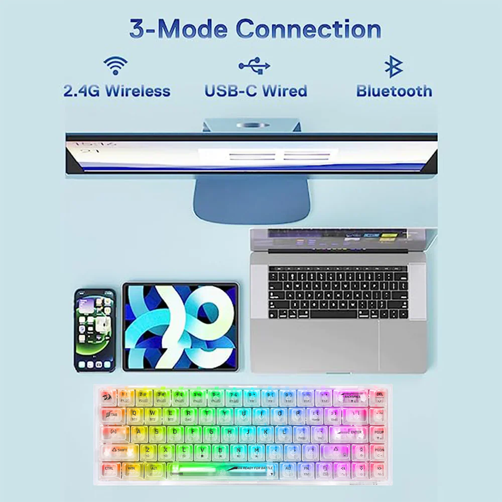 REDRAGON K631 Pro Castor 65% Mechanical Wired Gaming Keyboard ( White ) ( Translucent Custom Switch )