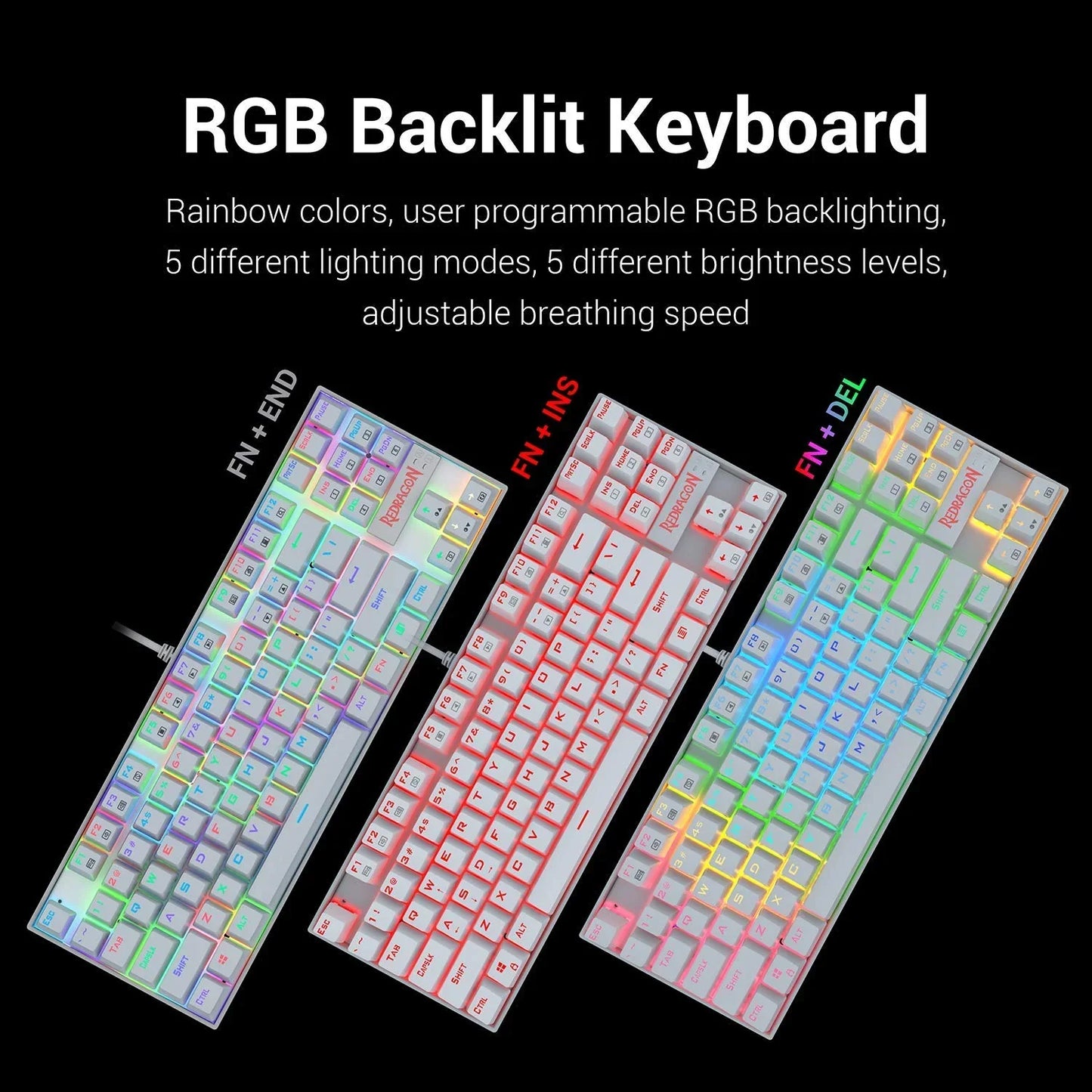 REDRAGON Kumara K552 Tenkeyless Wired Gaming Keyboard ( White ) ( Red Switch )
