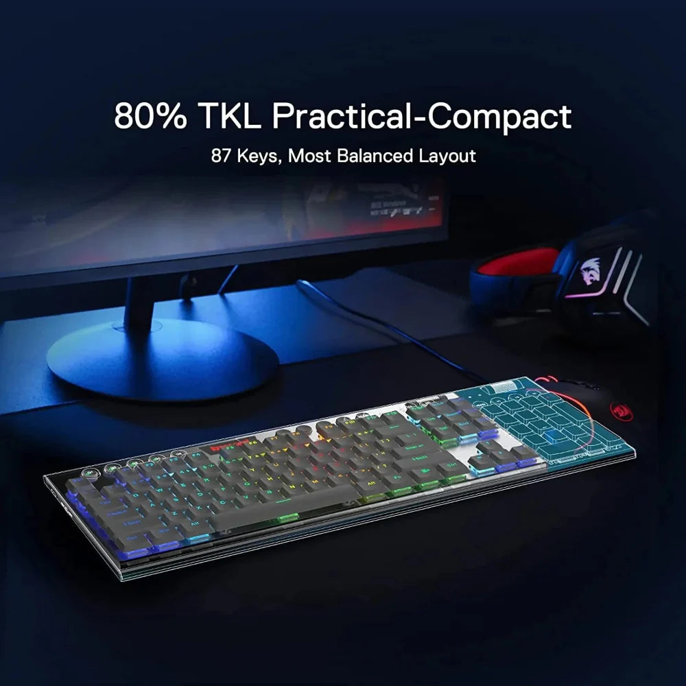 REDRAGON K621 Horus Tenkeyless Low Profile Mechanical Switch Wireless + Bluetooth Gaming Keyboard ( White )