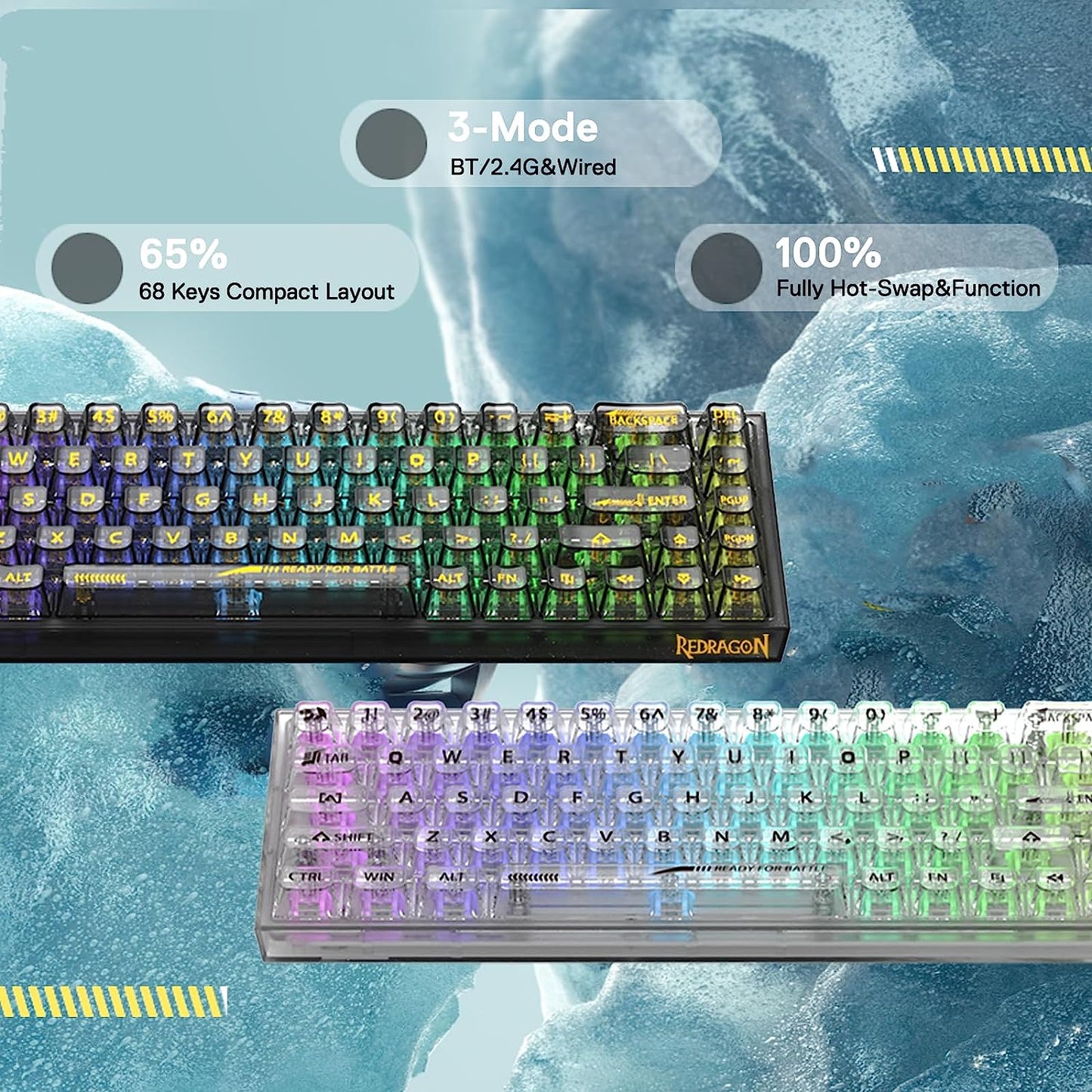 REDRAGON K631 Pro Castor 65% Mechanical Wired Gaming Keyboard ( Black ) ( Translucent Custom Switch )
