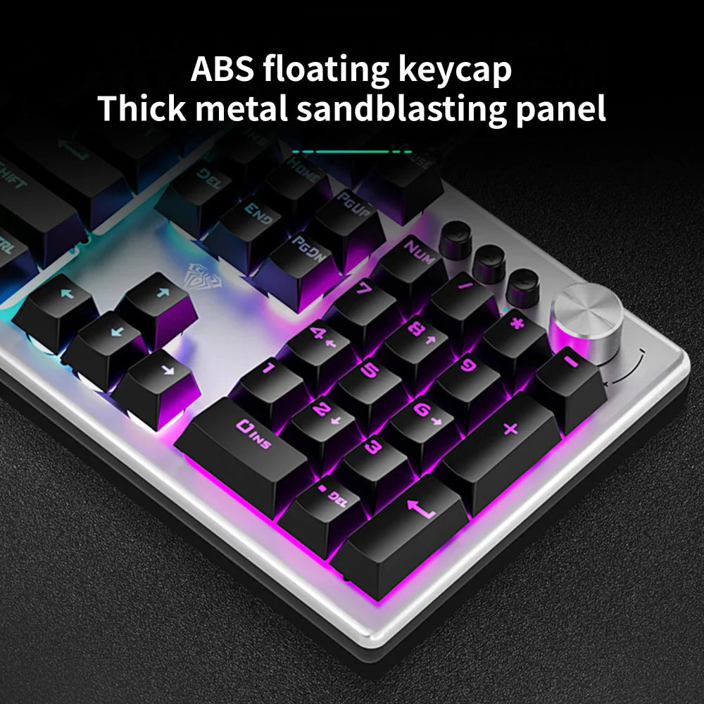 AULA F2028 Full Size RGB Wired Membrane Gaming Keyboard ( Black / Grey ) ( Membrane Switch ) (‎F2028)