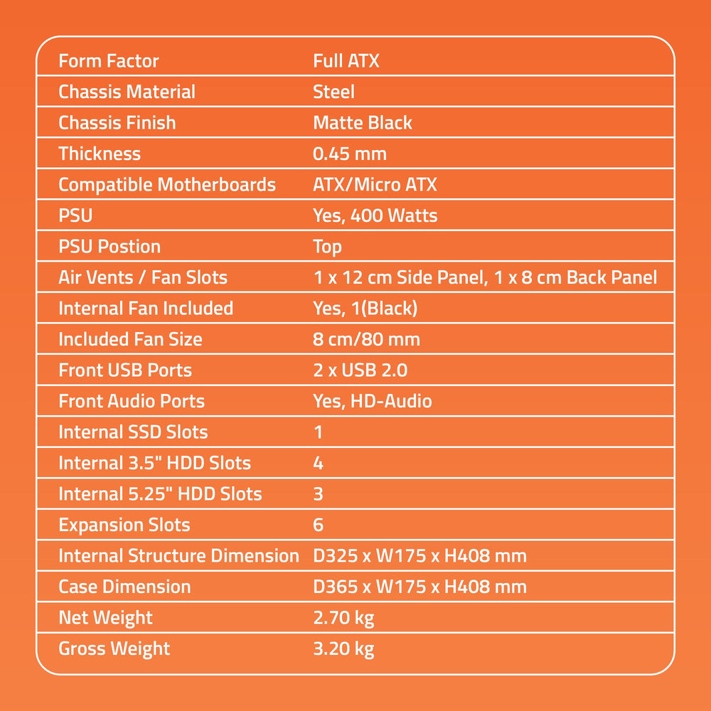 ZEAL 2.0 Computer Cabinet Support Full ATX/ Micro ATX Motherboard, 1 x 80mm Fan with 400W Power Supply
