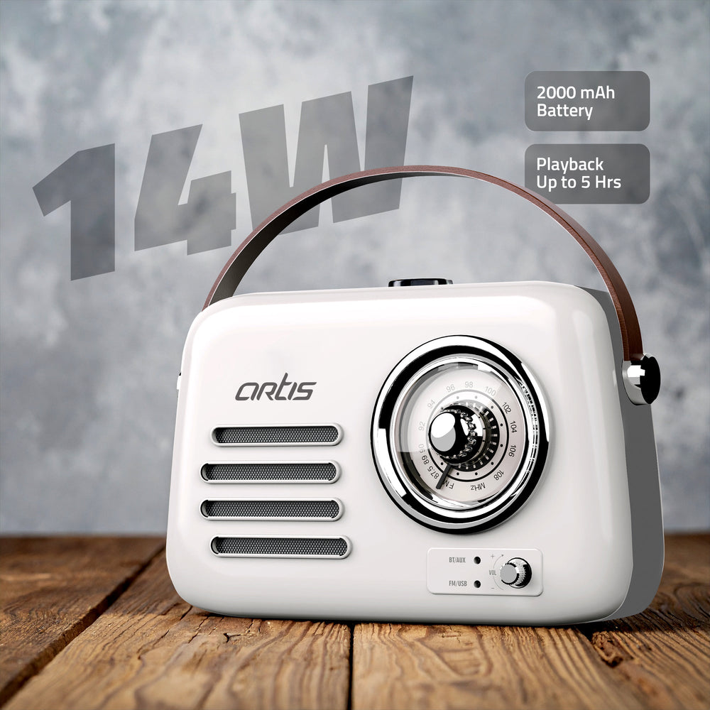 BT15 Retro Portable Wireless Bluetooth Speaker with Analog Control FM/USB & AUX Input (14W RMS Output)