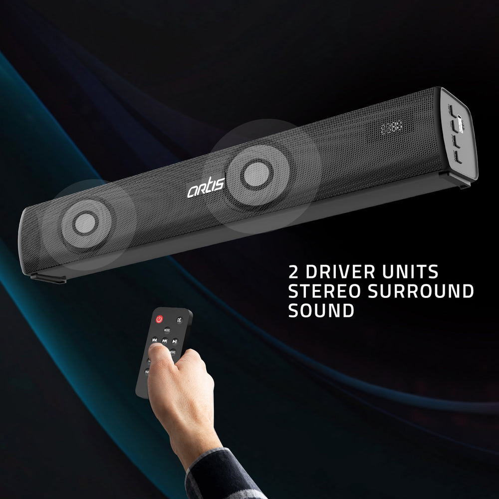 SoundHub 110 60W 2.1 CH Wireless BT Soundbar With Wired Subwoofer, 2 Driver Units & Modes: Bluetooth / HDMI (ARC) / AUX In / USB Input.
