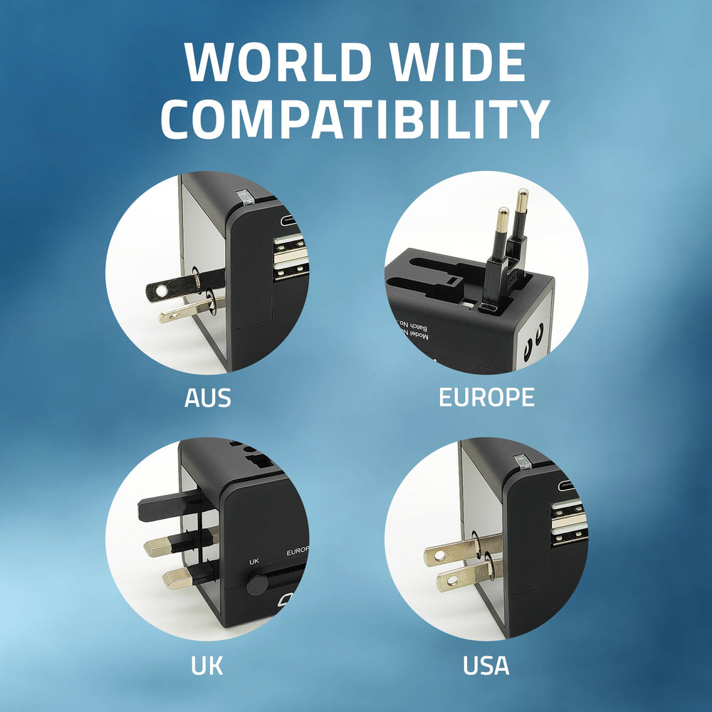 UV200 Universal Travel Adapter with 2 USB Ports & 1 Type C Port