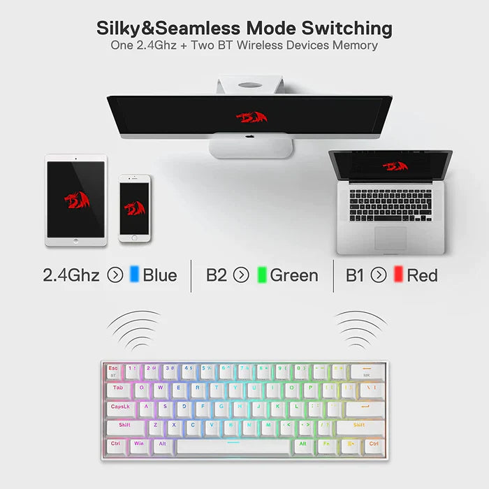 REDRAGON K530 Pro Draconic 60% Mechanical Wireless Gaming Keyboard ( White ) ( Red Switch )