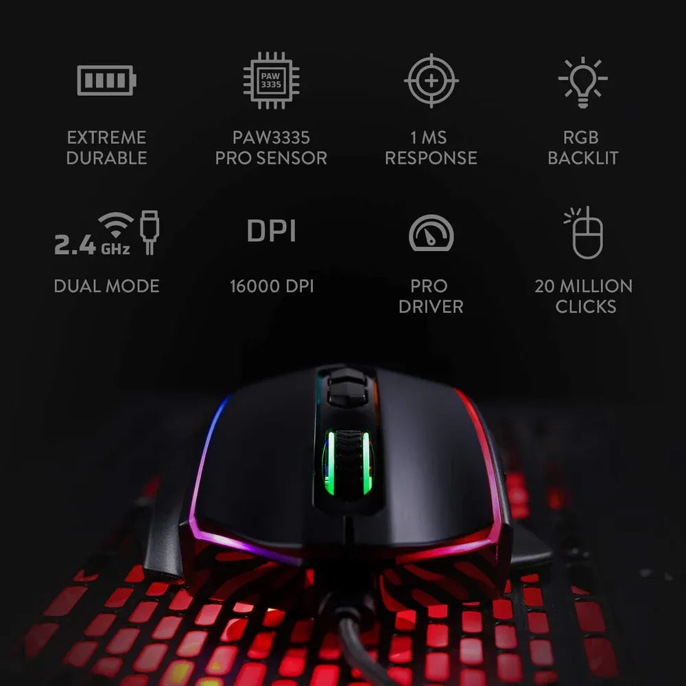 REDRAGON M686 Vampire Elite Wired / Wireless Ergonomic Gaming Mouse ( M686 ) ( 16000DPI / 8 Macro Button ) (Black )