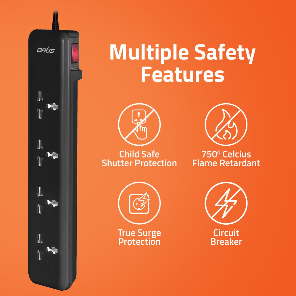 AR-4SS-CB 4 Universal Sockets with Single Switch Surge Protector