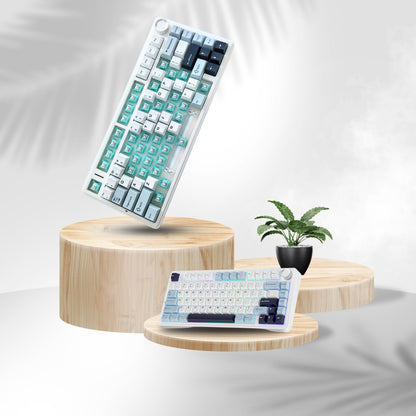 AULA F75 75% WIRELESS MECHANICAL KEYBOARD | HOT SWAPPABLE | PRE-LUBED LINEAR SWITCHES | RGB BACKLIT | 2.4GHZ/TYPE-C/BLUETOOTH GAMING KEYBOARD (ICE BLUE, ICE VEIN SWITCH)