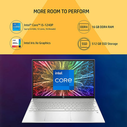 HP PAV 15-EG2091TU [CI5-1240P 12TH GEN/16G DDR4/512GB SSD/NO DVD/WIN11 HOME+MSO/15.6 INCH/INTEGRATED GRAPHICS/1 YEAR/SILVER]