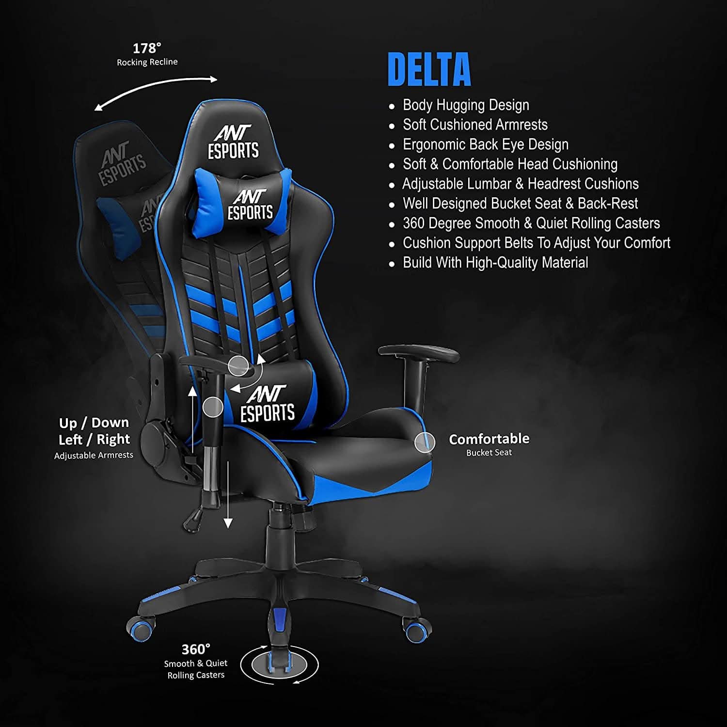 ANT ESPORTS GAMEX DELTA GAMING CHAIR BLUE BLACK