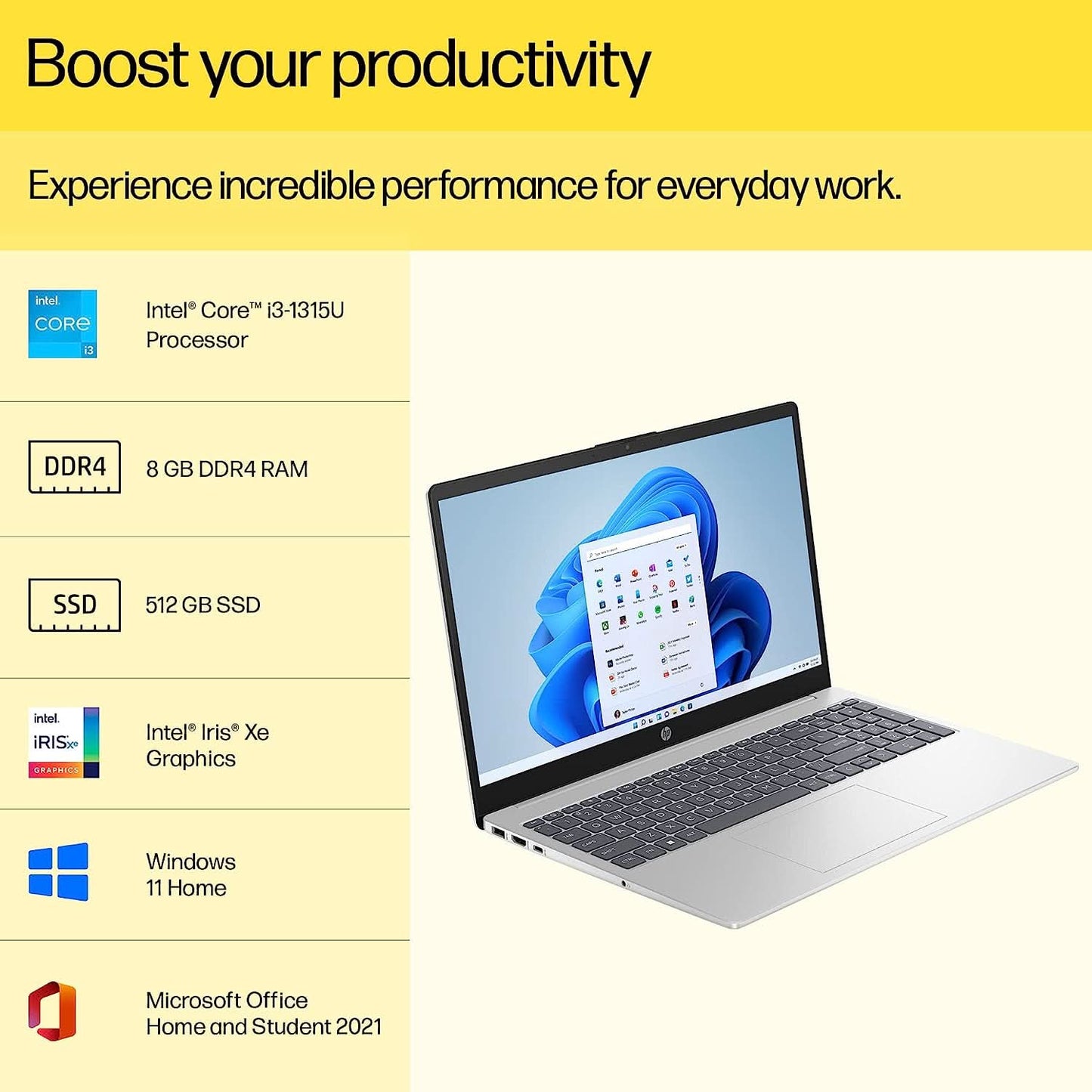 HP 15-FD0006TU [CI3-1315U 13TH GEN/8GB DDR5/512GB SSD/WIN11 HOME+MSO/15.6 INCH/INTEGRATED GRAPHICS /1 YEAR(S)/SILVER]