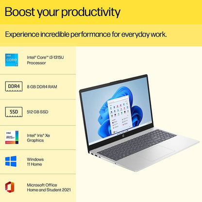 HP 15-FD0006TU [CI3-1315U 13TH GEN/8GB DDR5/512GB SSD/WIN11 HOME+MSO/15.6 INCH/INTEGRATED GRAPHICS /1 YEAR(S)/SILVER]