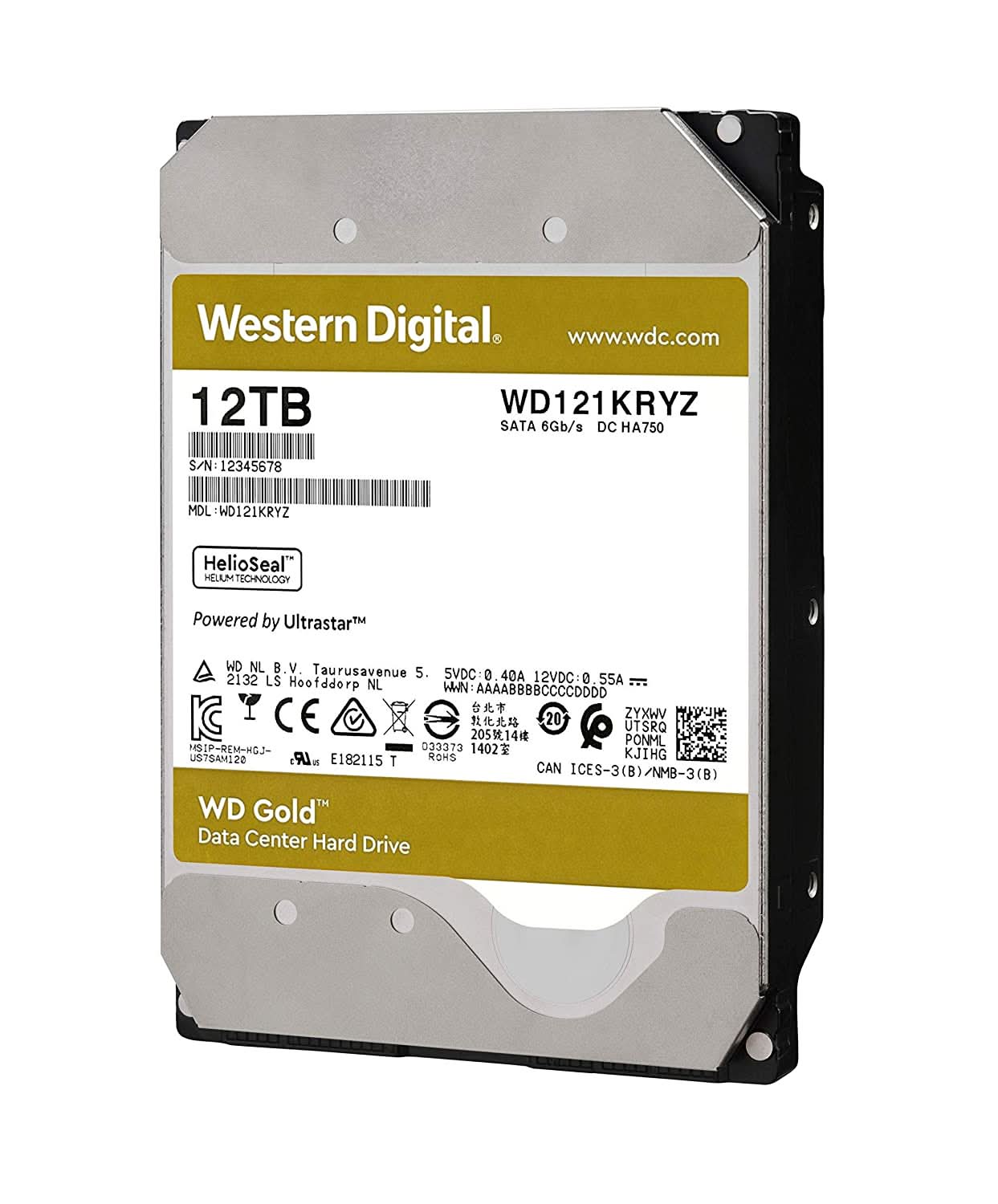 WESTERN DIGITAL 12TB GOLD INTERNAL SATA HARD DRIVE