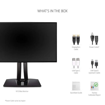 VIEWSONIC 68.58 CM (27") COLORPRO PROFESSIONAL 2K QHD IPS MONITOR FOR PHOTOGRAPHY, GRAPHIC DESIGN, DELTA-E,100% SRGB, ADVANCE ERGONOMICS, TYPE-C 65W CHARGE BACK, HDMI, DP, 113% SRGB -VP2768A